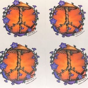 VTG 1987 Mushroom Peace Sign Sticker. (4) 3.5x 3.5